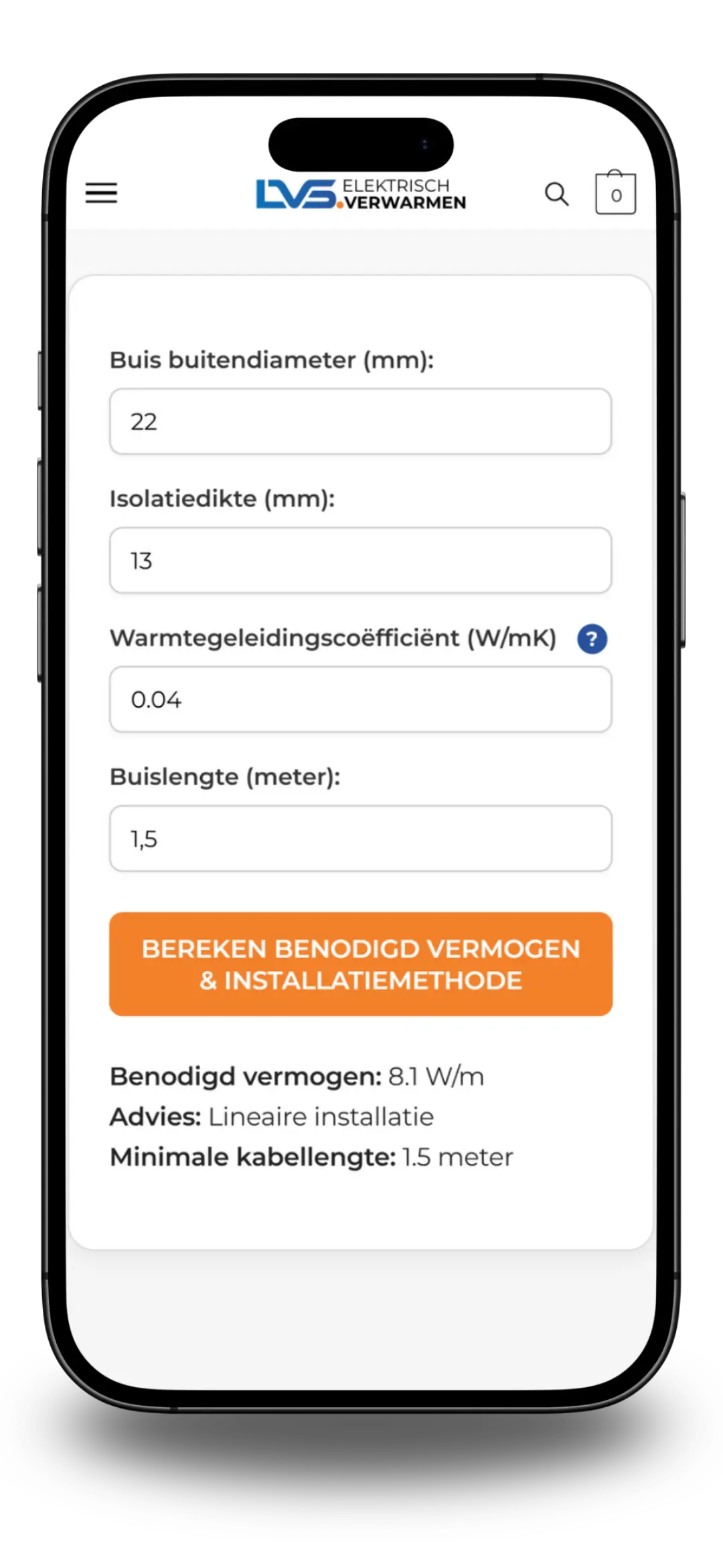 LVS Vorstbeveiligingskabel calculator voorbeeld berekening